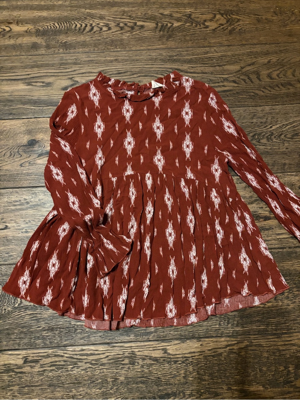 Lovely Melody Rust and White Ikat Peasant Tunic